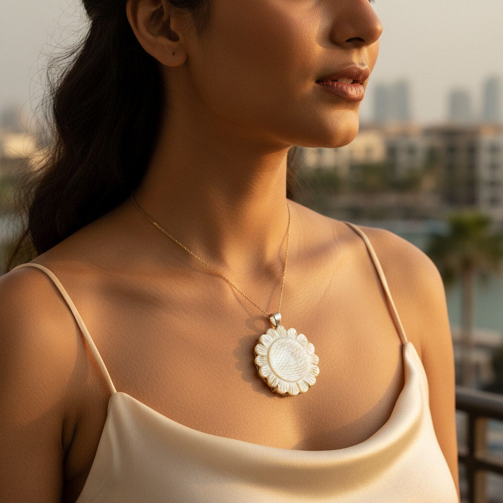 珍珠母贝花朵吊坠 | 银色 | 女士礼物