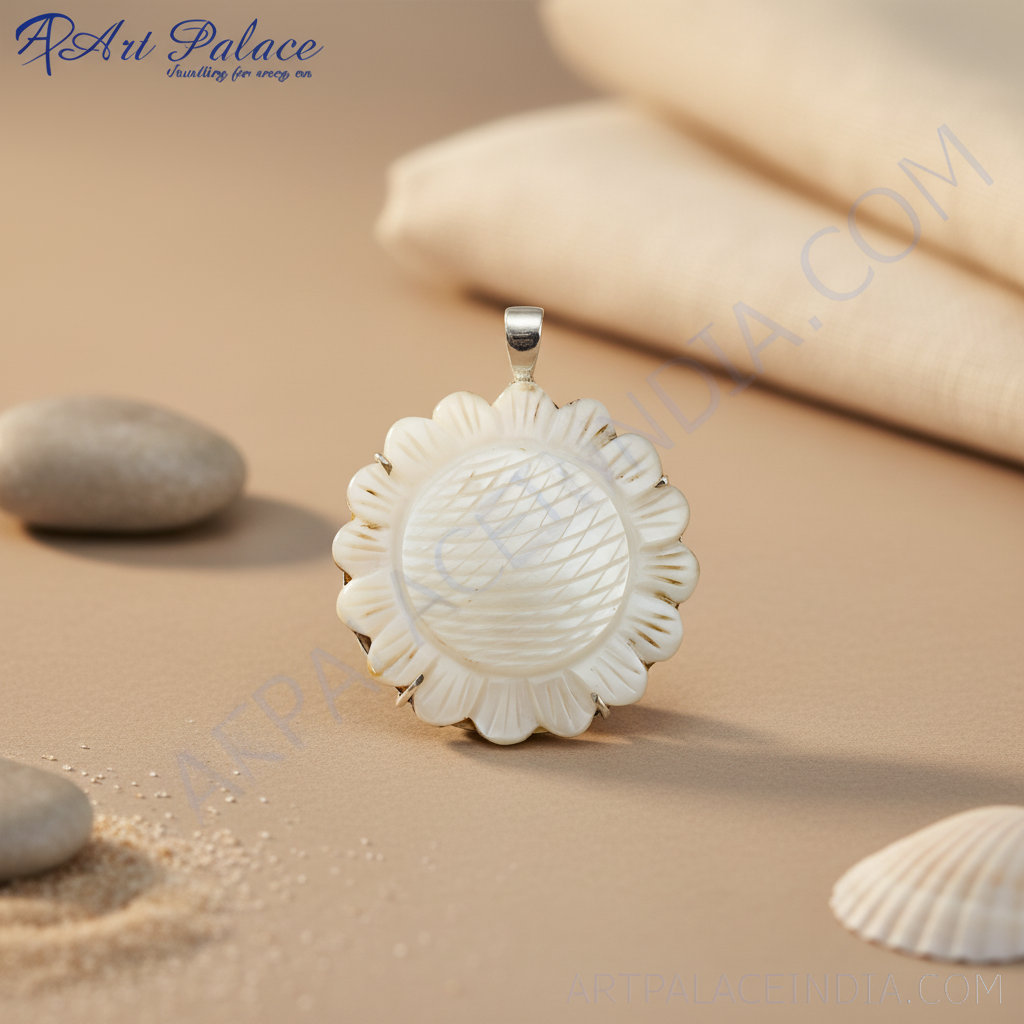 珍珠母贝花朵吊坠 | 银色 | 女士礼物