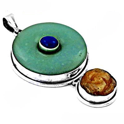 925 Silver Green Stone Pendant with Lapis for Women
