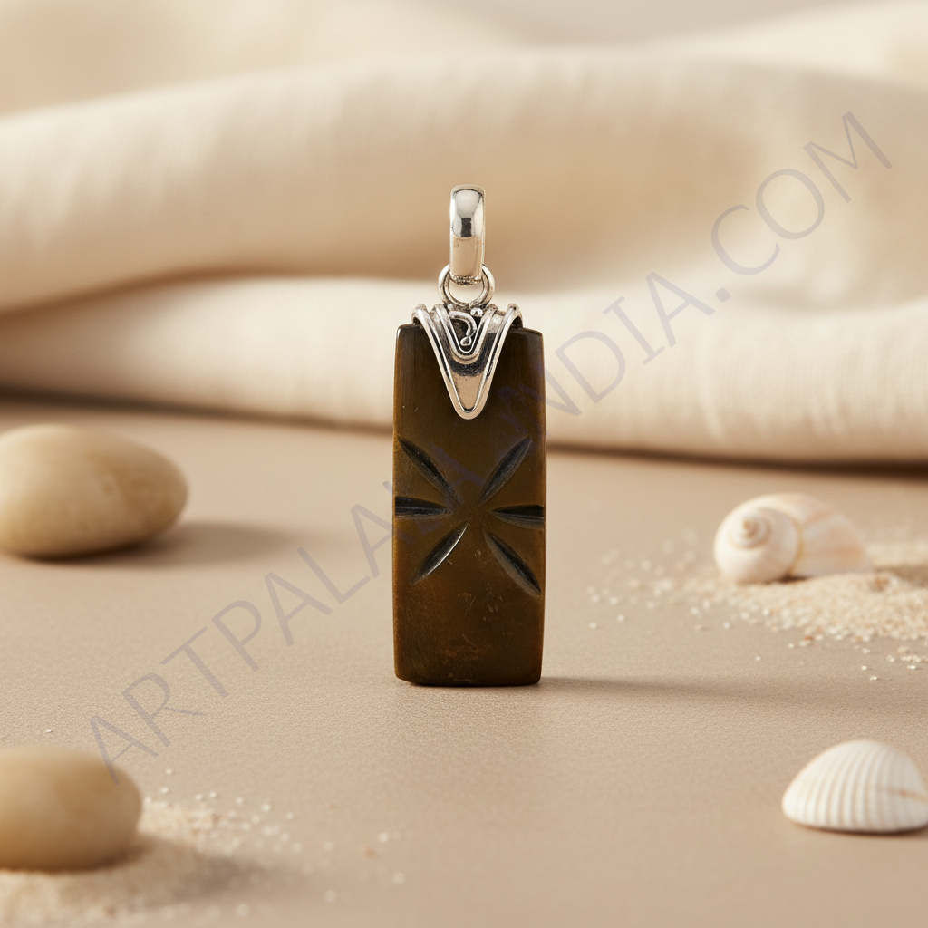 Colgante marrón tallado en plata para mujer | joyería moderna