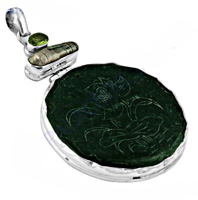925 Silver Jade Pendant Necklace | Carved Floral Jewelry