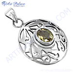 Load image into Gallery viewer, 925 sterling silver pendant with an oval-cut citrine gemstone in a decorative open-work design.
