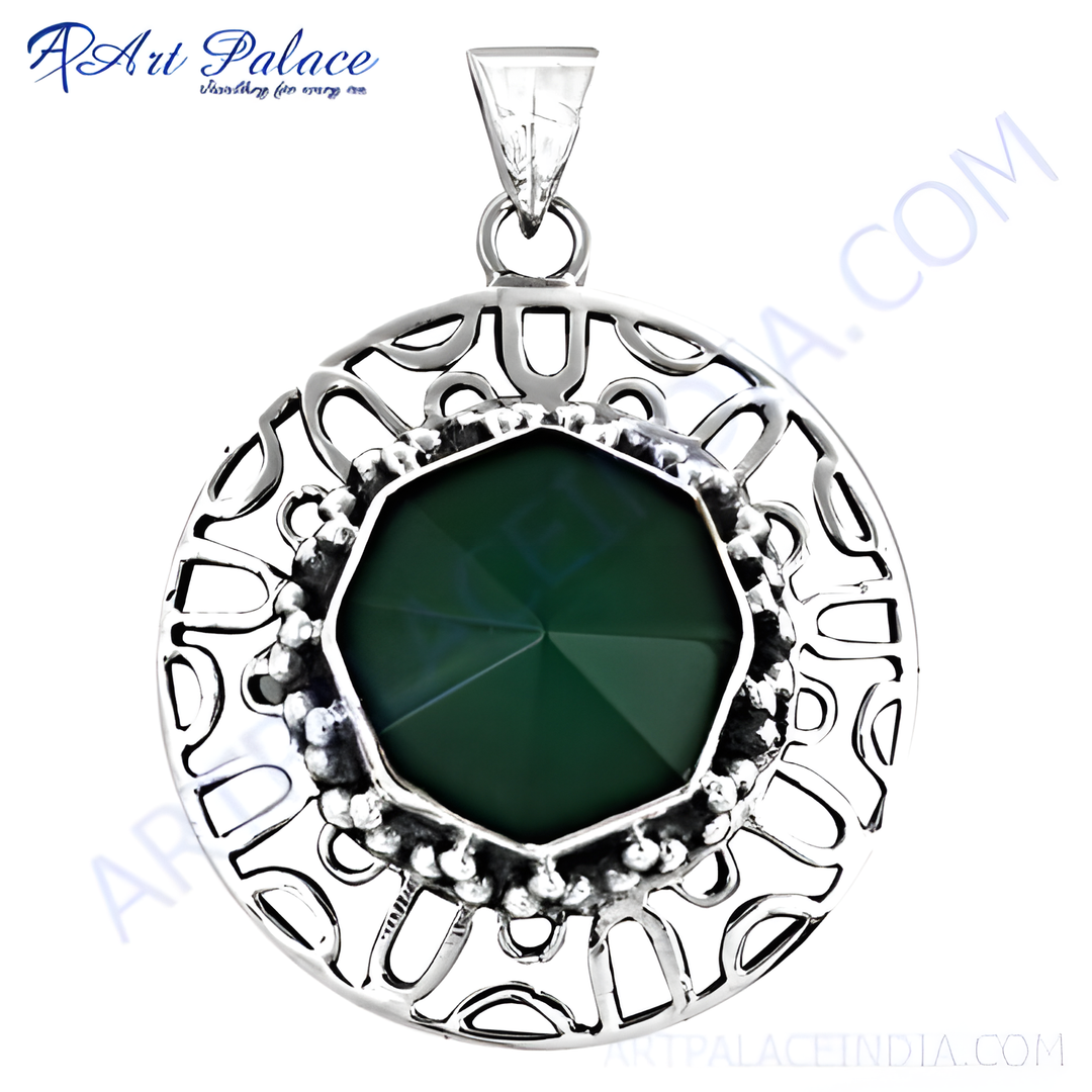 925 sterling silver pendant with a green gemstone center