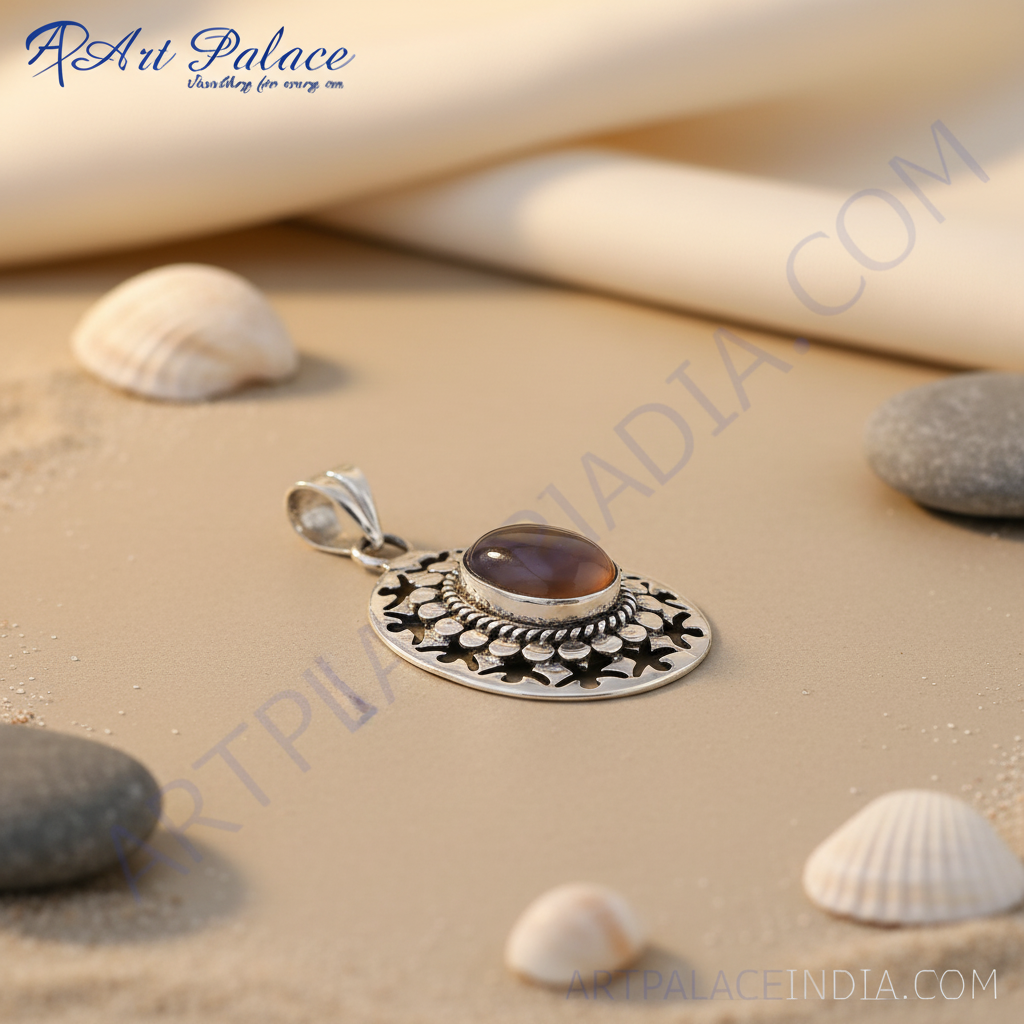 925 silver agate stone pendant | women's oval jewelry gift