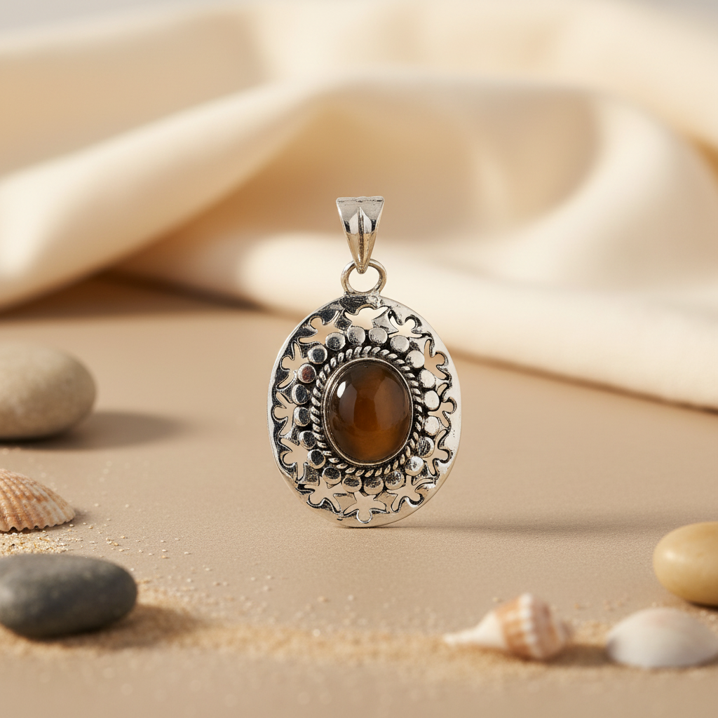 925 Silver Agate Stone Pendant | Women's Oval Jewelry Gift