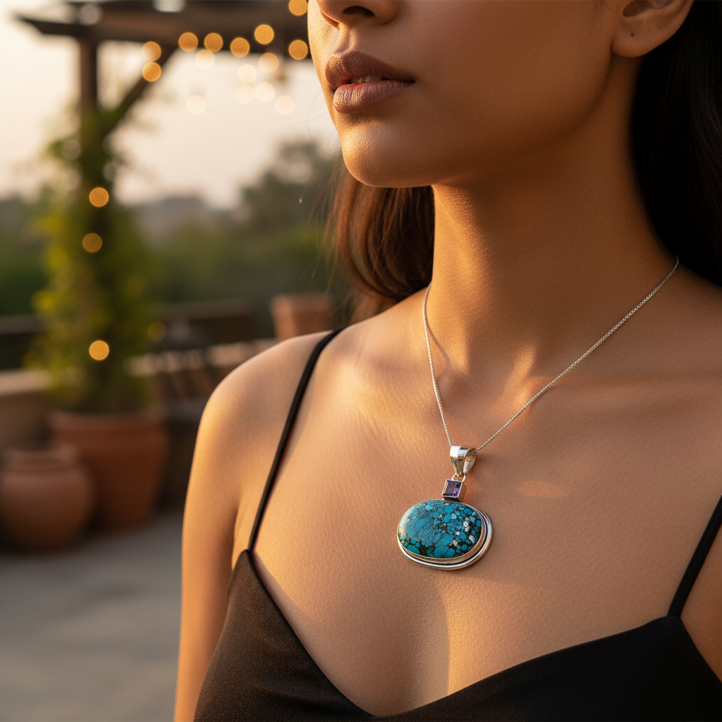Colgante de piedra turquesa en plata 925 | Joyería con piedras preciosas para mujer