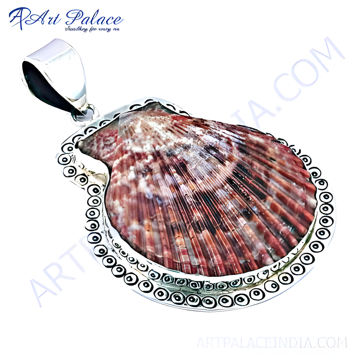 925 sterling silver shell pendant with a natural red and white shell design