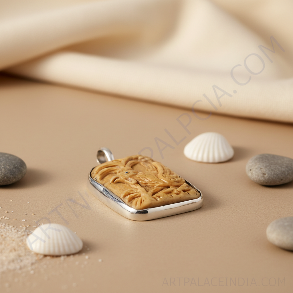 Carved Rooster Pendant - Silver Frame Pendant | Animal Jewelry