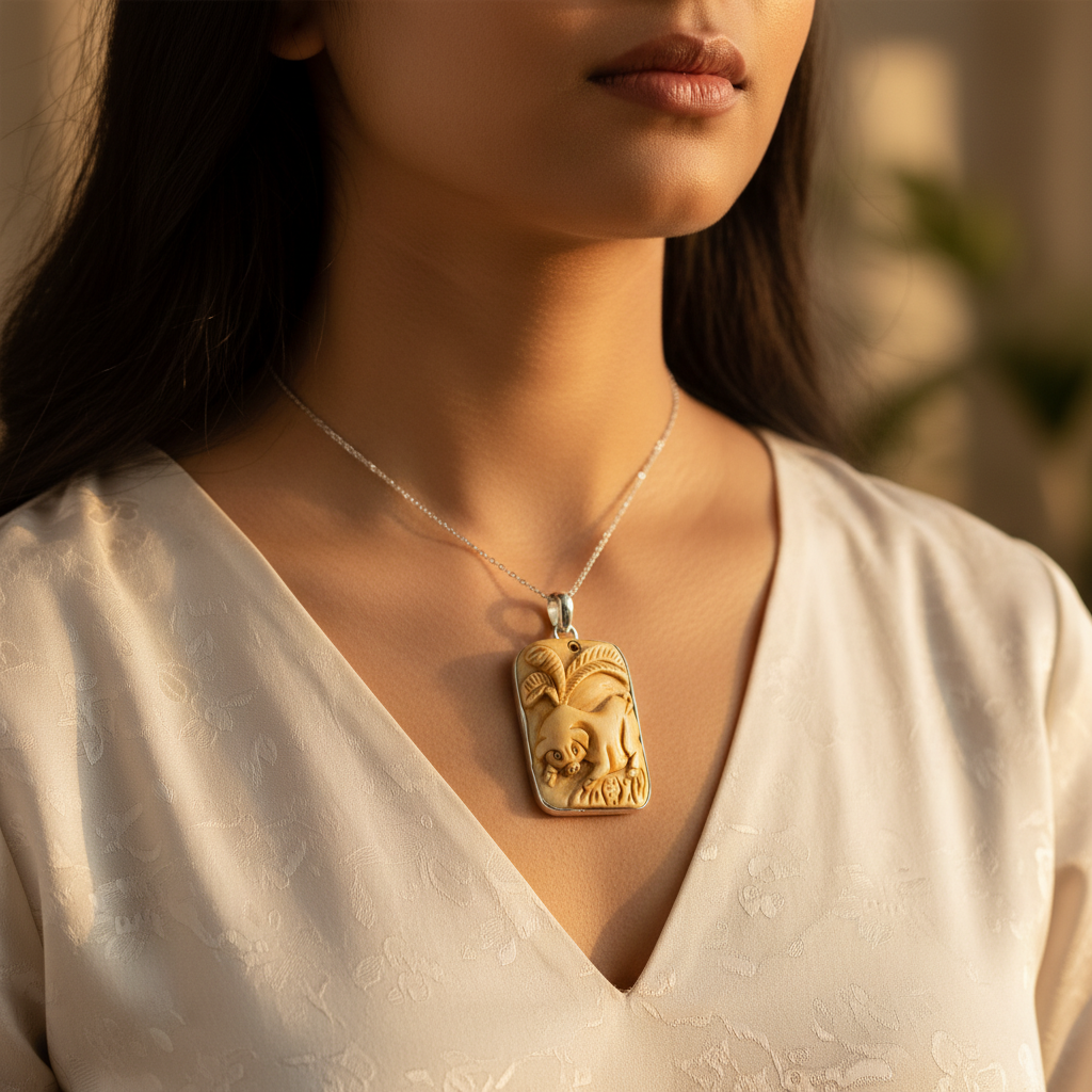 Colgante de cerdo tallado | Joyería de hueso natural | Regalo