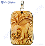 Load image into Gallery viewer, Natural bone carved pig pendant with intricate design, perfect for animal lovers.
