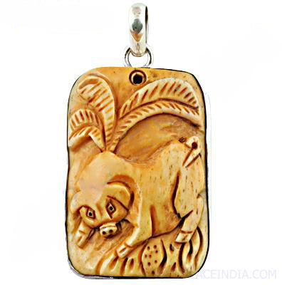 Carved Pig Pendant | Natural Bone Jewelry | Gift