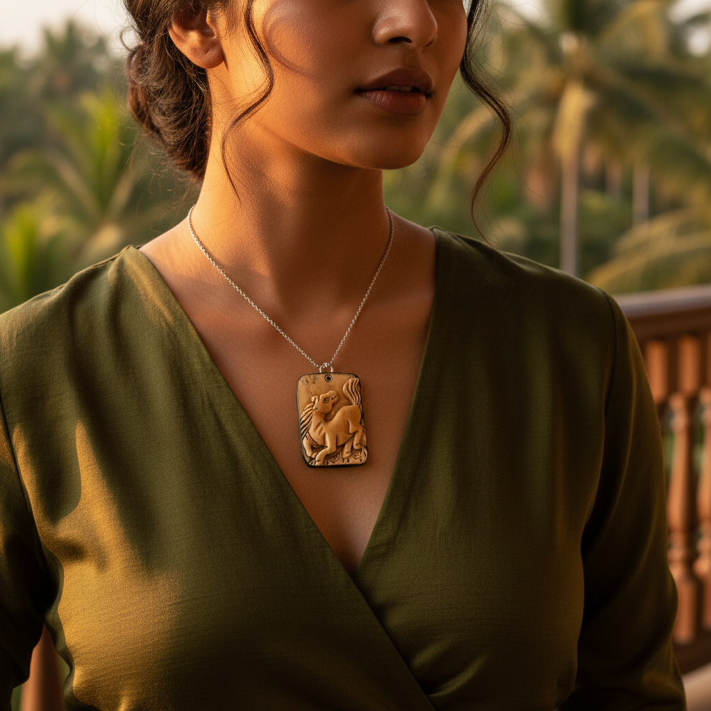 雕刻骏马吊坠项链 | 天然宝石首饰 | 礼品