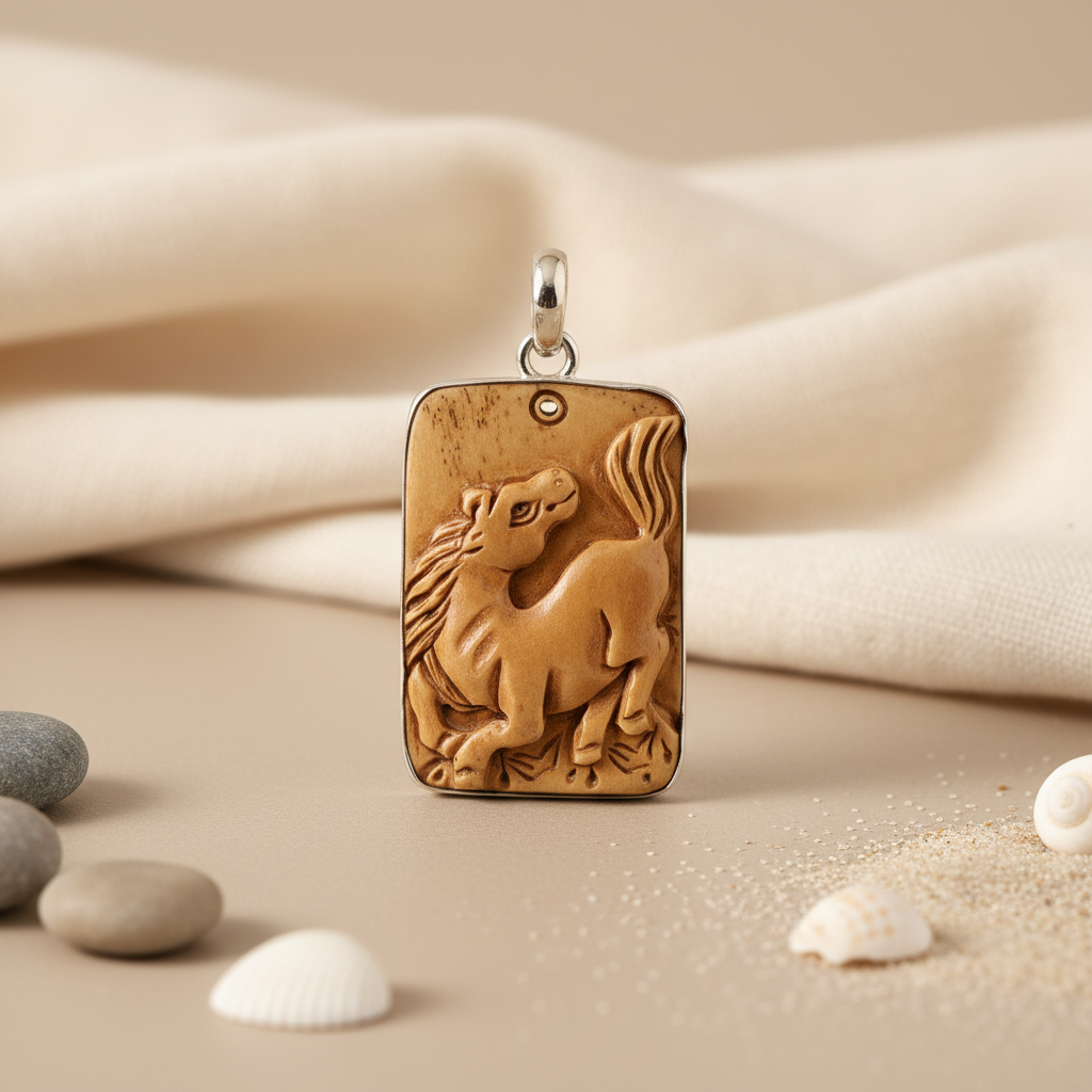 Carved Horse Pendant Necklace | Natural Stone Jewelry | Gift