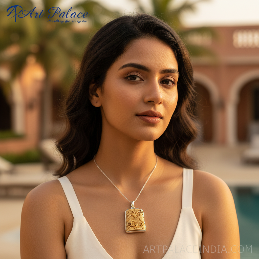 骨雕吊坠 | 动物图案 | 银边