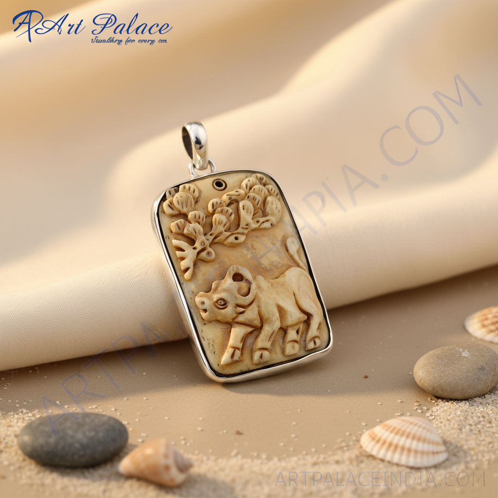 Colgante de buey tallado en plata | Joyería de animales | Regalo para ella
