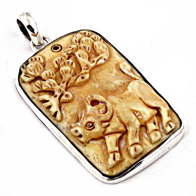 Silver Carved Ox Pendant | Animal Jewelry | Gift for Her