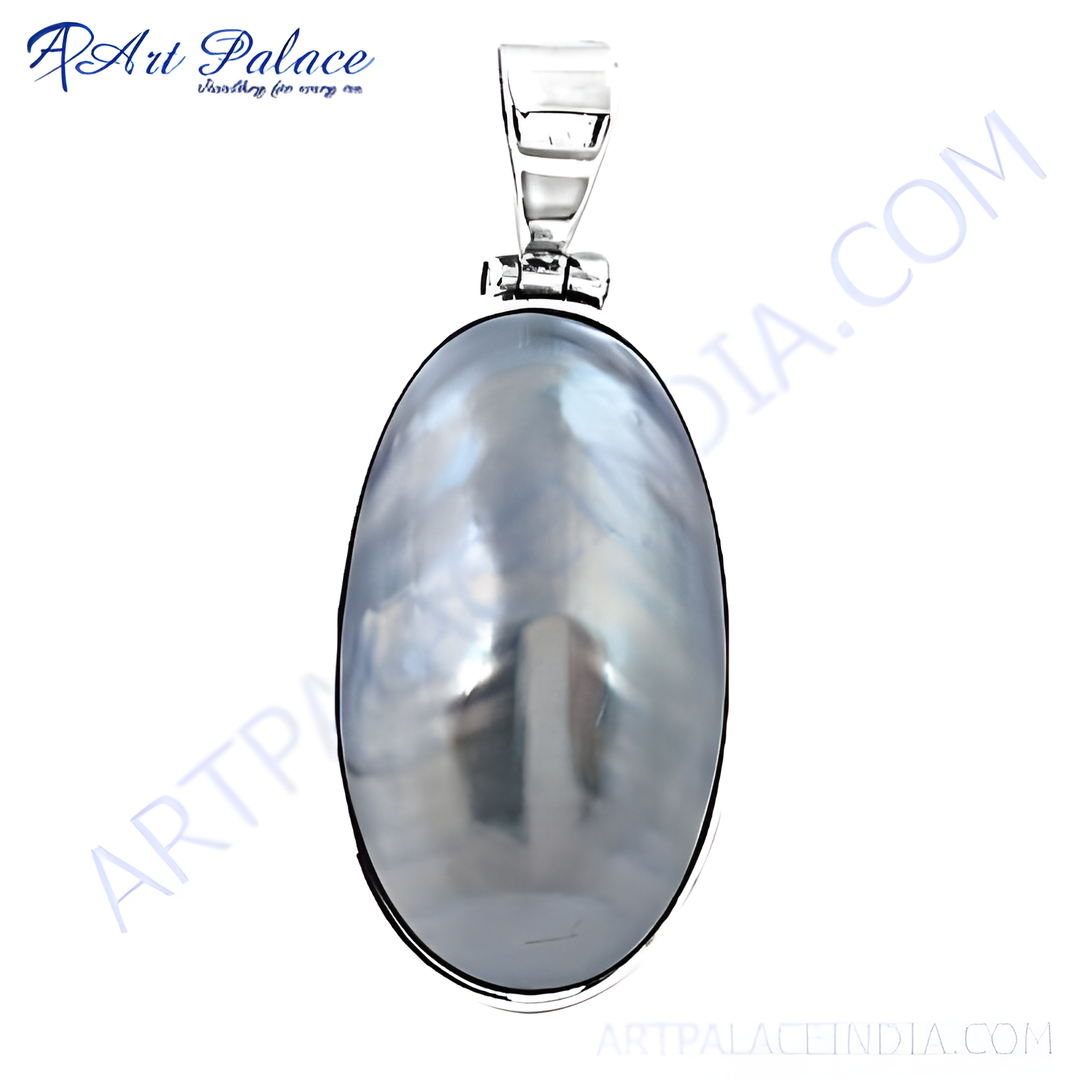 925 sterling silver gray pearl pendant. Oval-shaped grey pearl pendant for women.
