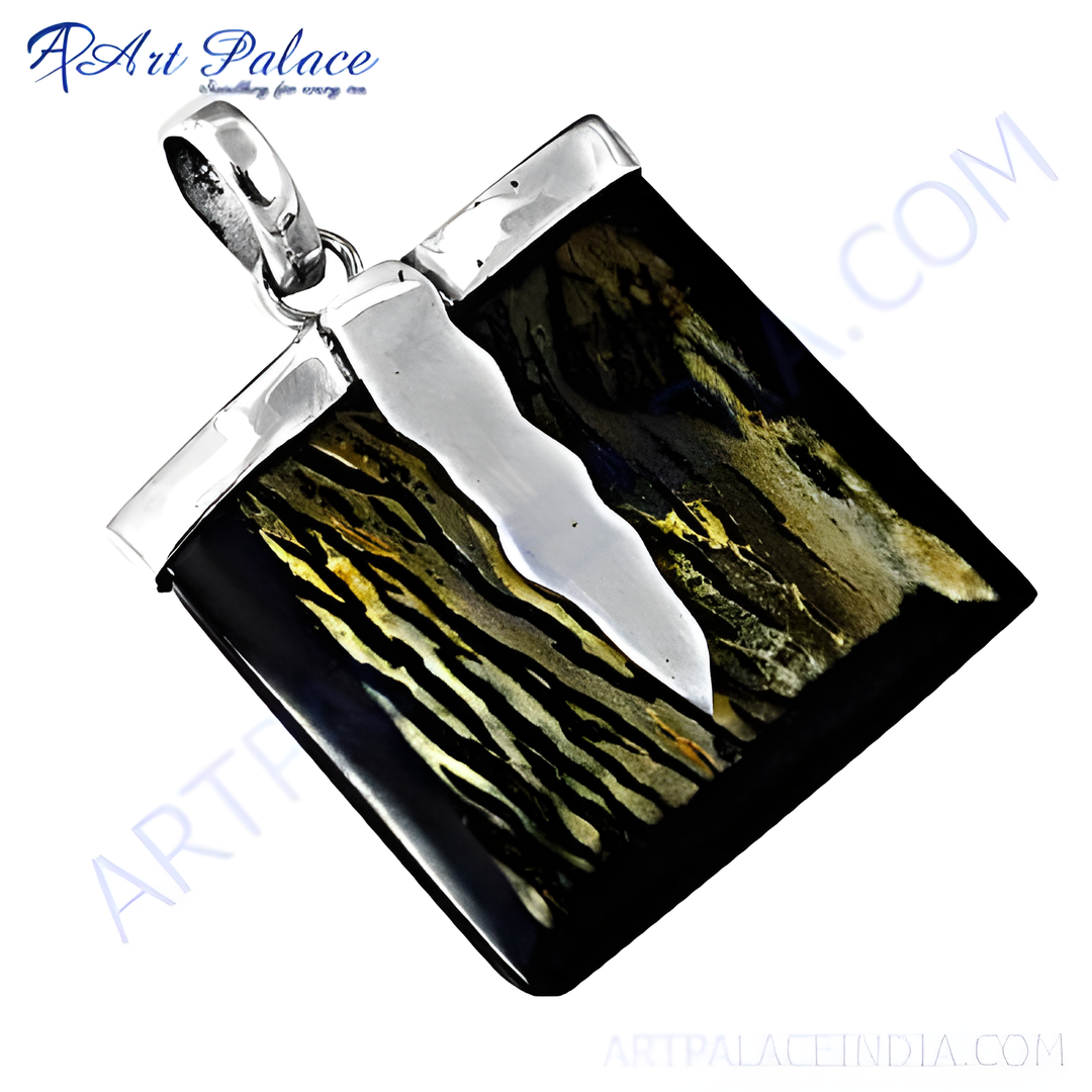 Sterling silver horn pendant with a unique natural pattern, a statement piece for women.