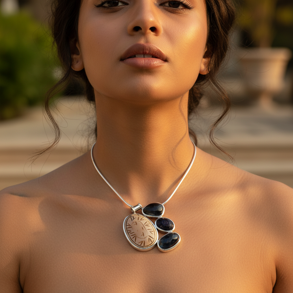 Silver Gemstone Pendant Set | Statement Jewelry | For Women