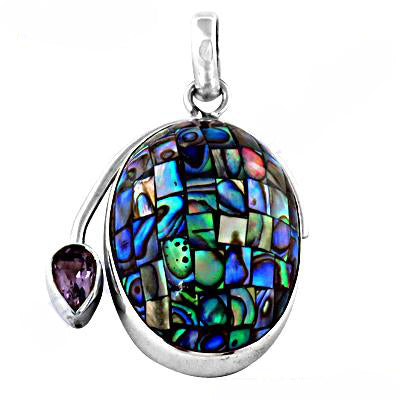 925 Silver Abalone Shell Pendant with Amethyst Stone | Women's Jewelry