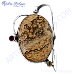 Load image into Gallery viewer, 925 sterling silver jasper gemstone pendant with unique patterns, brown, beige, oval shape
