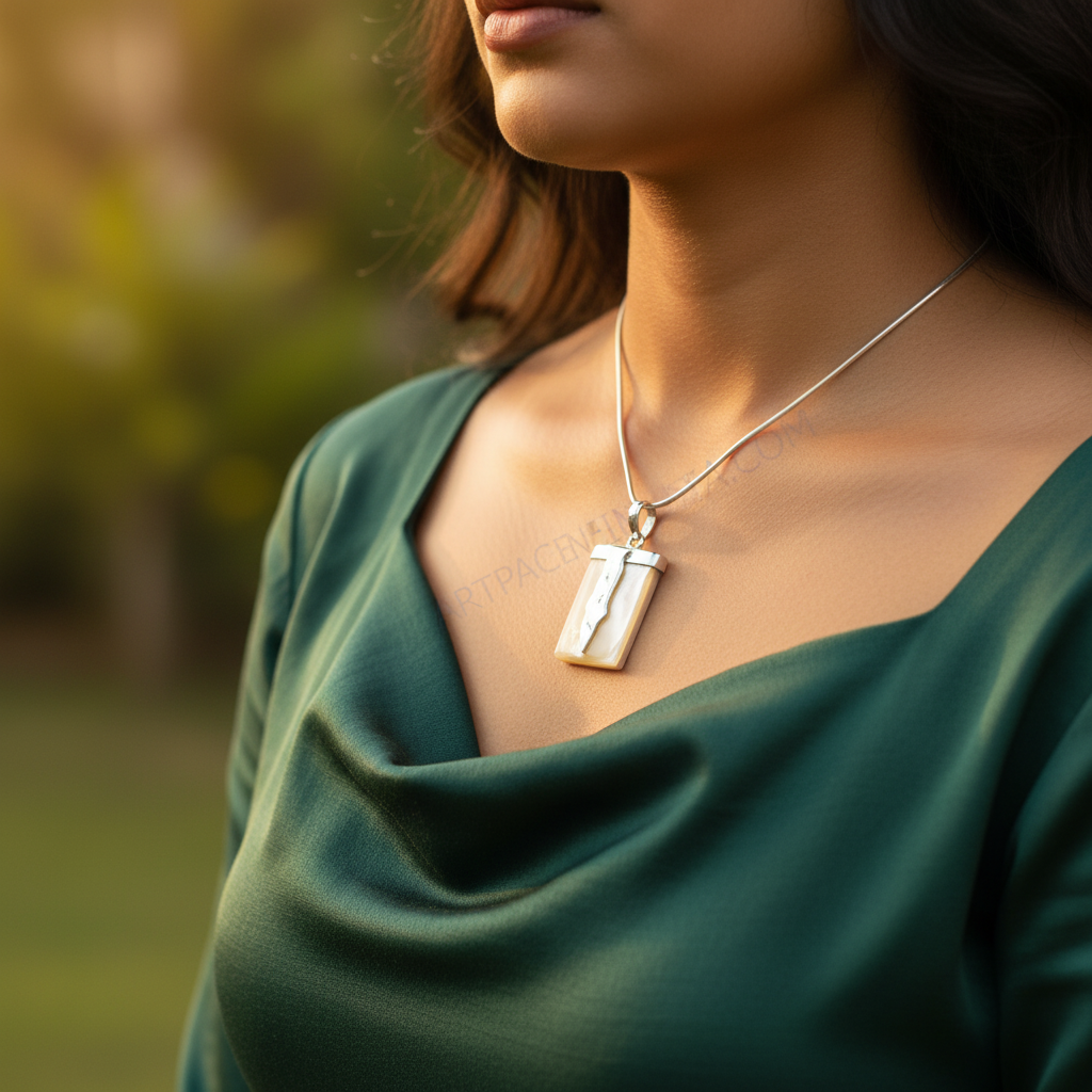 Silver Rectangular Mother of Pearl Pendant | Women's Jewelry Gift