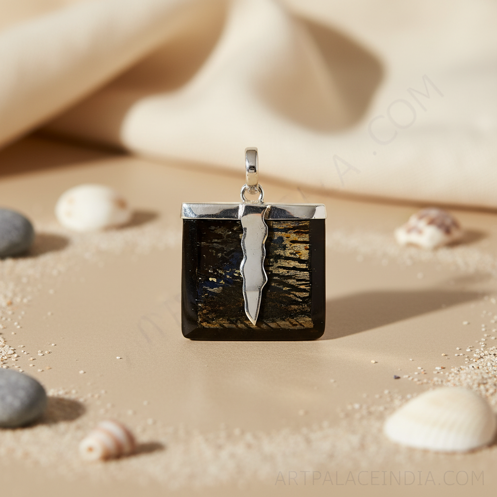 925 Silver Black Stone Pendant for Women | Modern Jewelry