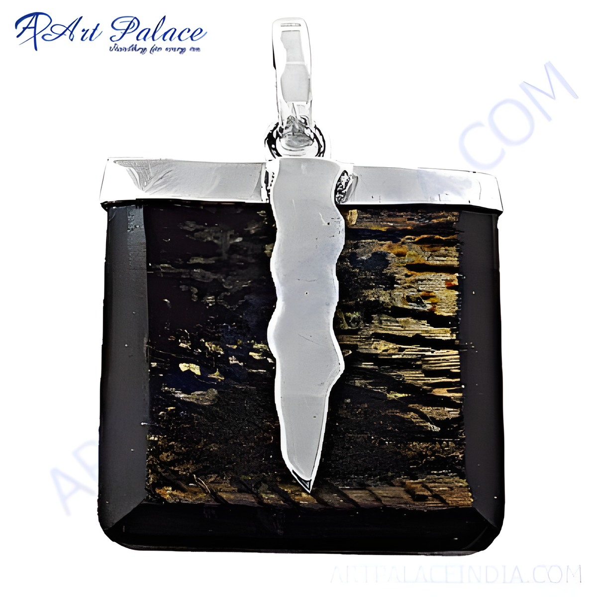 925 sterling silver black stone pendant with a unique, contemporary design for women