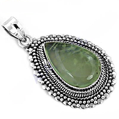 925 Silver Prehnite Gemstone Pendant for Women | Teardrop Jewelry