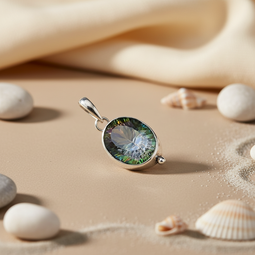 925 Silver Mystic Topaz Pendant | Oval Cut Gemstone Jewelry
