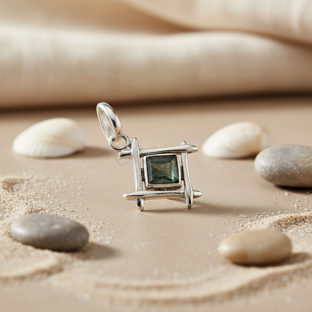 925 Silver Square Pendant with Green Stone | Women's Jewelry Gift