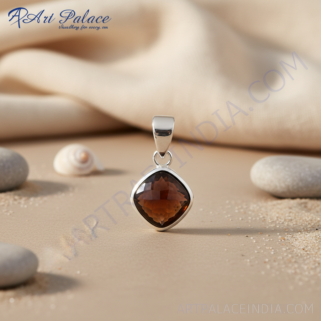 925 silver brown gemstone pendant for women | modern jewelry