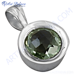 Load image into Gallery viewer, 925 sterling silver pendant with a round green amethyst gemstone. A beautiful gemstone jewelry.
