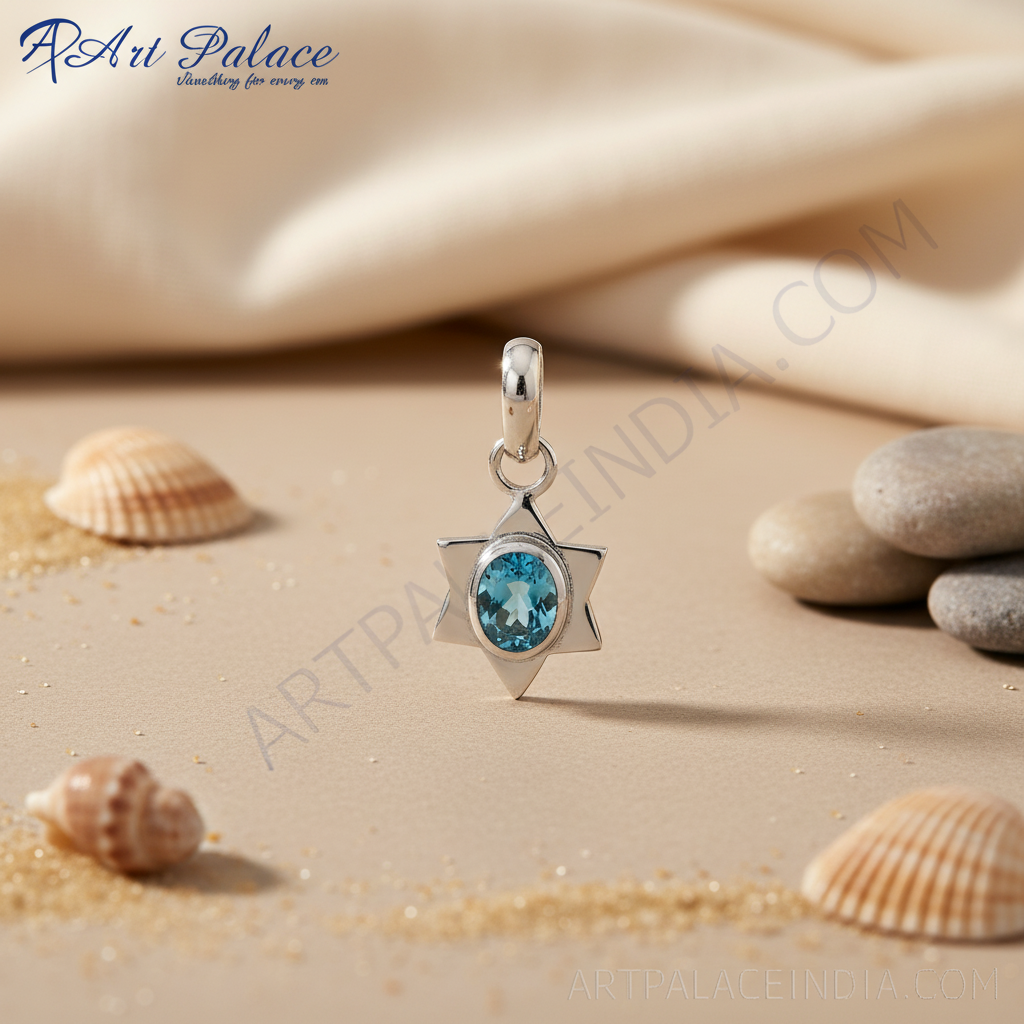 925 Silver Blue Topaz Star Pendant for Women | Gemstone Jewelry