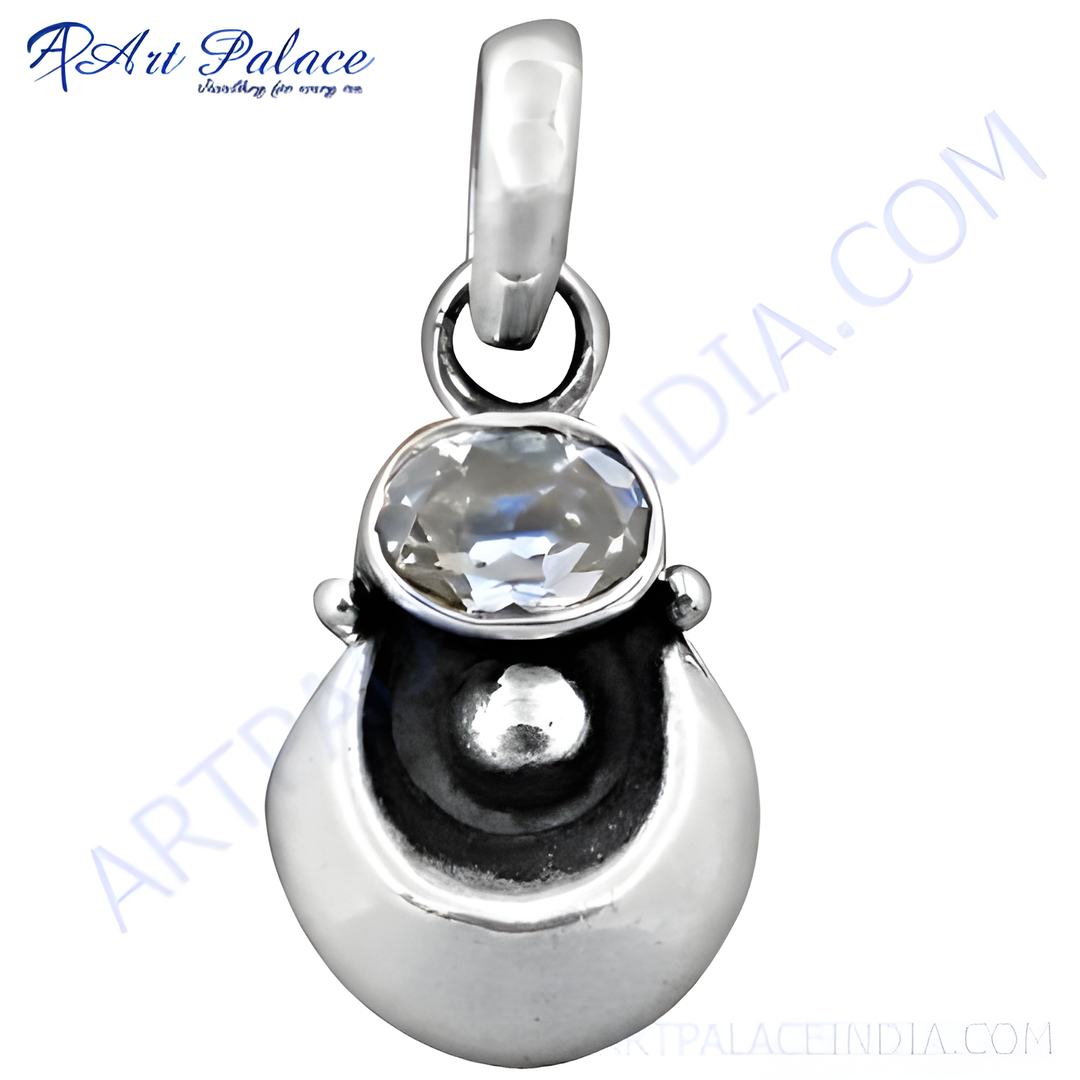 925 sterling silver gemstone pendant, featuring a clear gemstone, a delicate charm pendant.