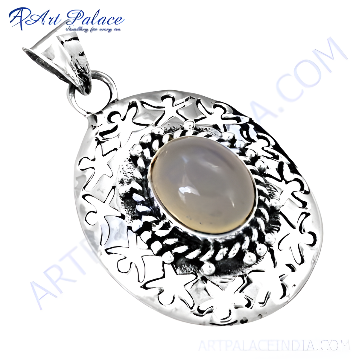 925 sterling silver oval moonstone pendant with intricate detailing and unique design