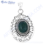 Load image into Gallery viewer, 925 sterling silver pendant necklace with a green gemstone centerpiece, ideal for women
