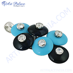 Load image into Gallery viewer, Silver bracelet with blue and black gemstones, perfect for party wear.
