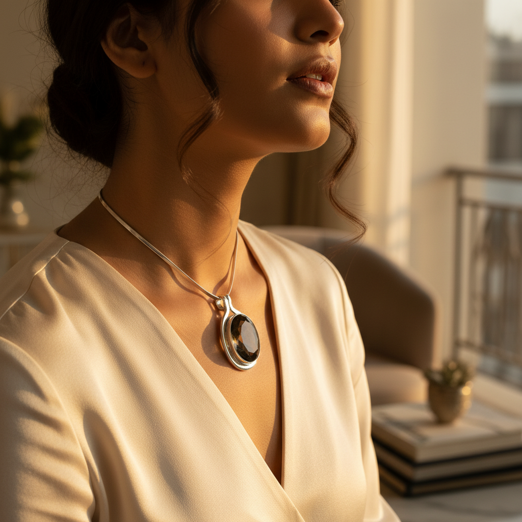 Colgante de cuarzo ahumado en plata 925 para mujer | joyería con piedras preciosas