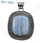 Load image into Gallery viewer, 925 sterling silver oval pendant with a blue lace agate gemstone. Detailed silverwork around the stone
