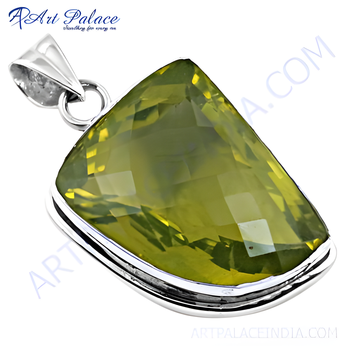 925 sterling silver citrine gemstone pendant, yellow stone, triangular shape, for women