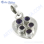Load image into Gallery viewer, Sterling silver heart pendant with multiple amethyst gemstones, perfect for women's jewelry
