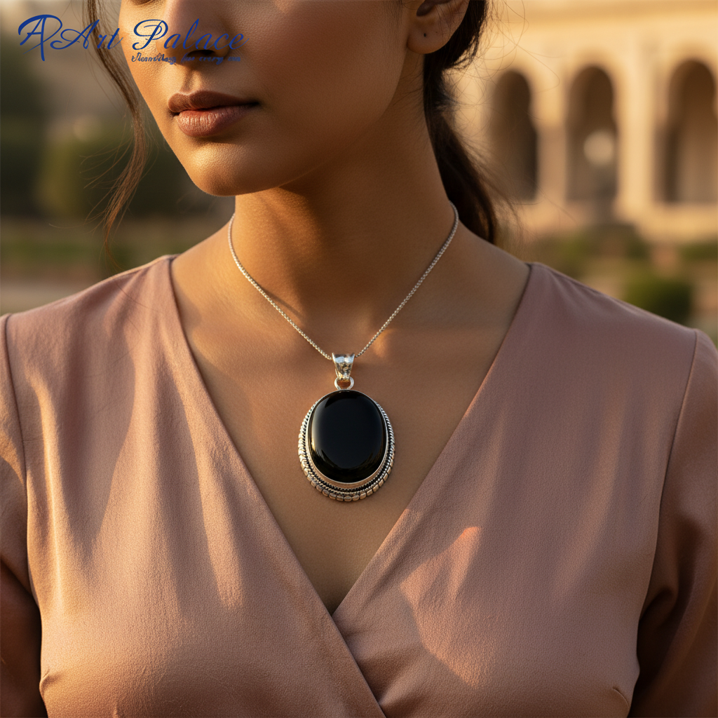 925 Silver Black Onyx Oval Pendant for Women | Gemstone Jewelry