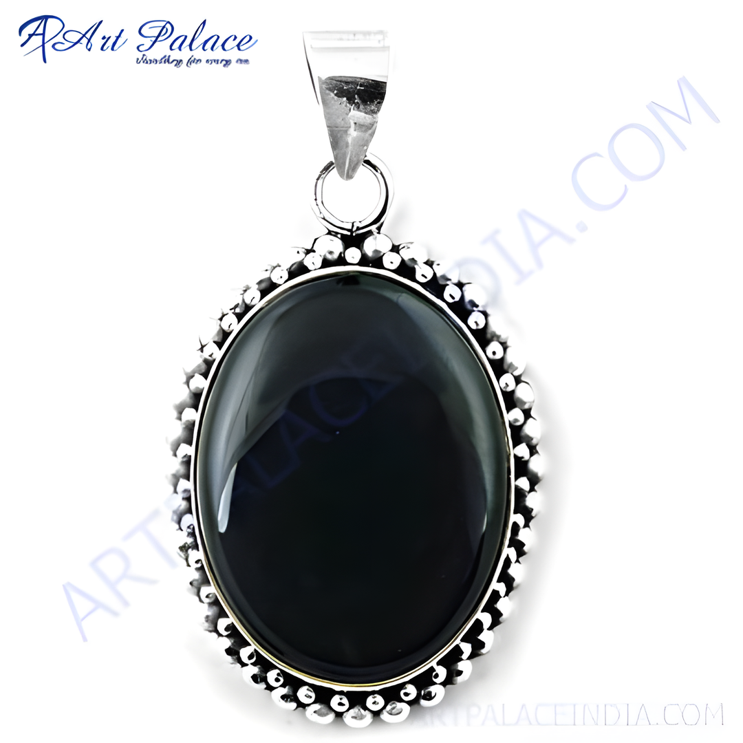 925 sterling silver oval black onyx pendant necklace, gemstone jewelry.