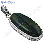 Load image into Gallery viewer, 925 sterling silver pendant with a Hawk&#39;s Eye gemstone. The stone displays green and gold hues.
