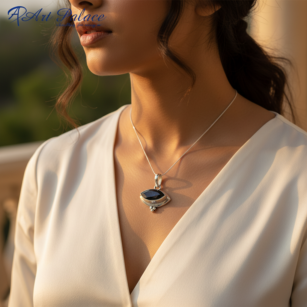 925 Silver Black Gemstone Pendant for Women | Daily Wear
