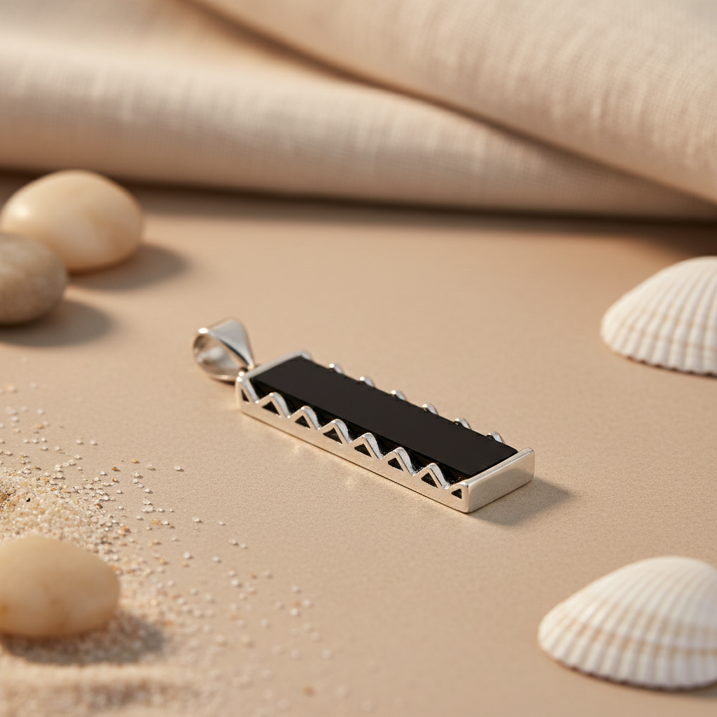 Silver Black Onyx Pendant for Women | Modern Geometric Jewelry