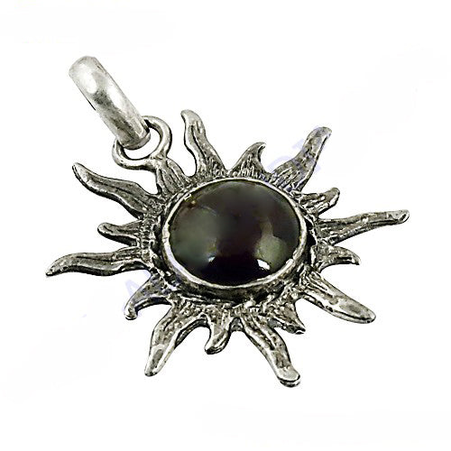 925 Silver Sunburst Pendant | Black Pearl Gemstone Jewelry