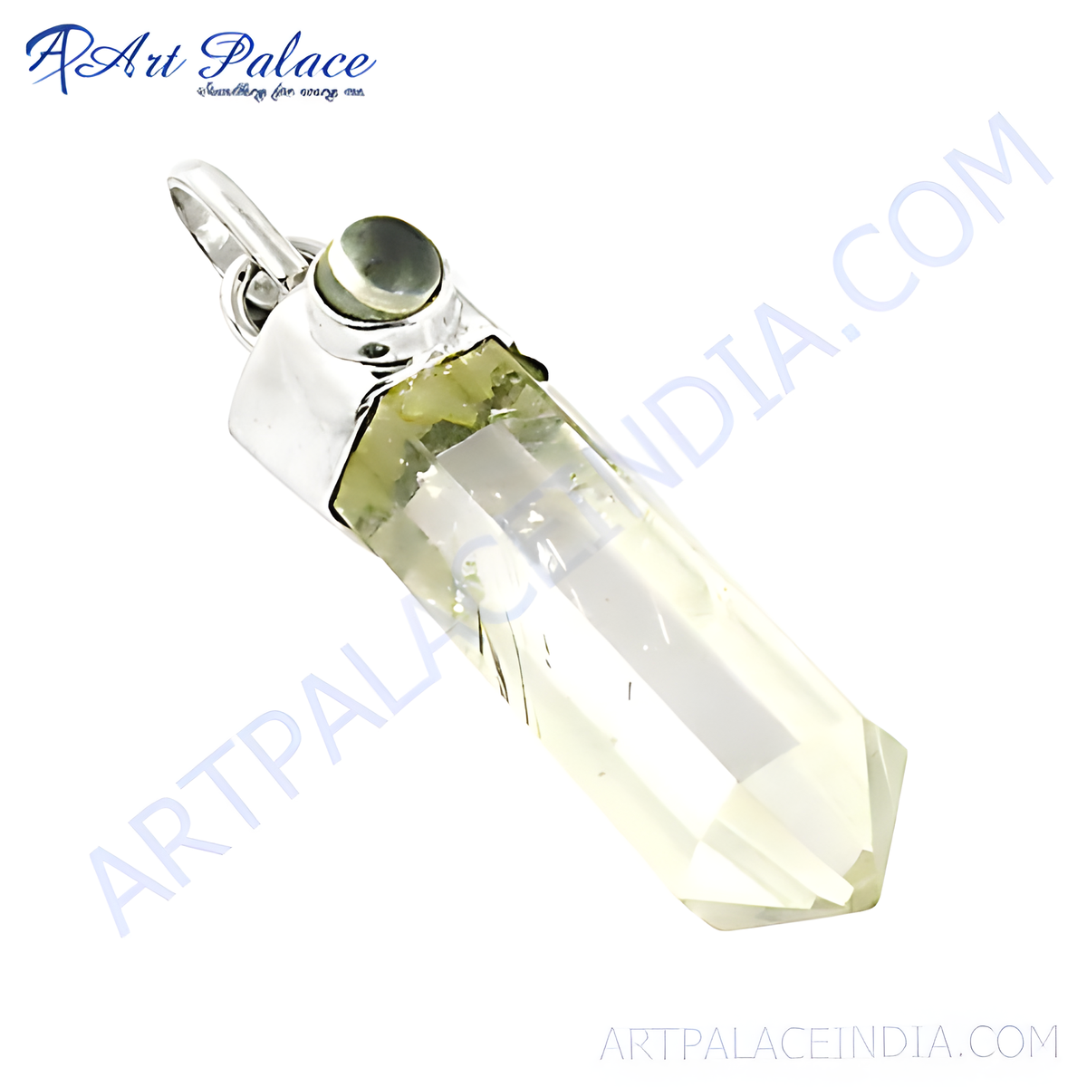 Sterling silver pendant featuring a clear, faceted citrine gemstone