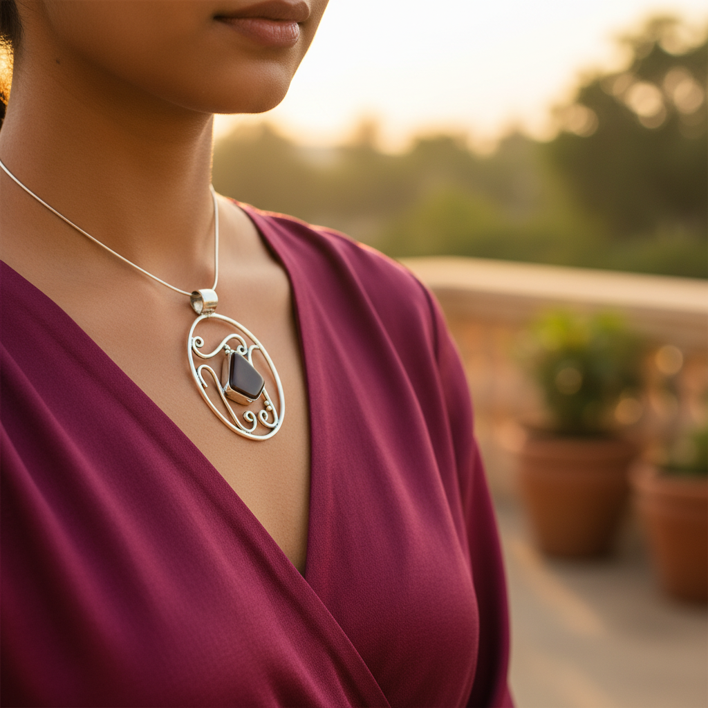 Colgante de ágata de plata 925 para mujer | Joyería con piedras preciosas